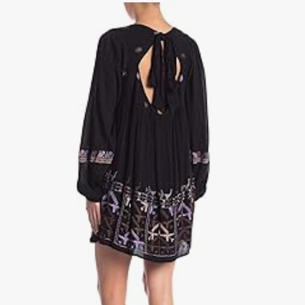Free People Rhiannon Embroidered Mini Black Purple Dress Womens Sz Medium - Picture 2 of 12